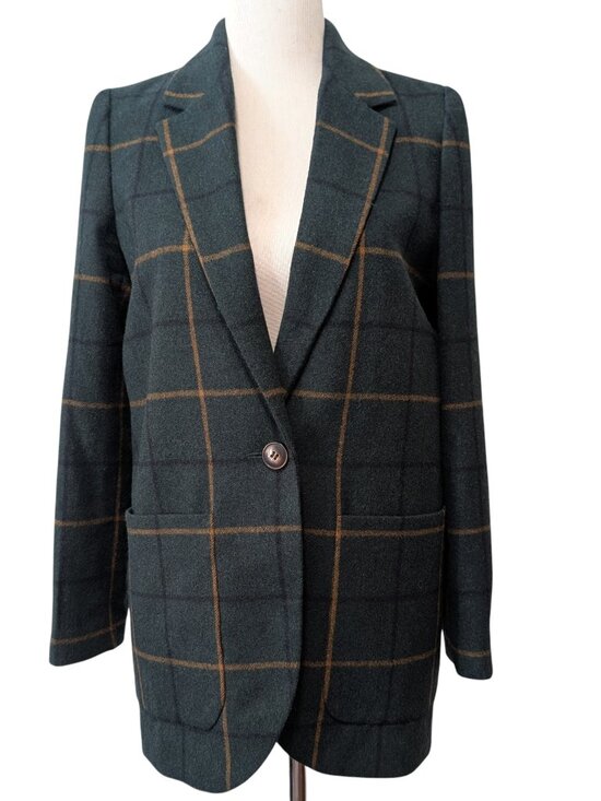 Madewell Jackets & Blazers - Madewell Womens Size S Green Larsen Windowpane Oversized Wool Blend Blazer Top